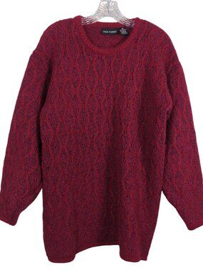 Paul Harris Vtg Red Pink Womens Sweater M cable diamond knit mohair wool blend